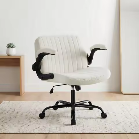 JHK Criss Cross Office Chair with Flip-Arms Wide Cross Legged Desk Vanity Chair Comfy Fabric Adjusta