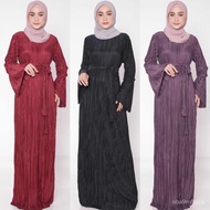 【READY STOCK)】Muslimah Moden Pleated Ironless Jubah Long Dress