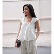 STAN top (linen pleated shirt) Mesh Top Long Sleeve White Mesh Top