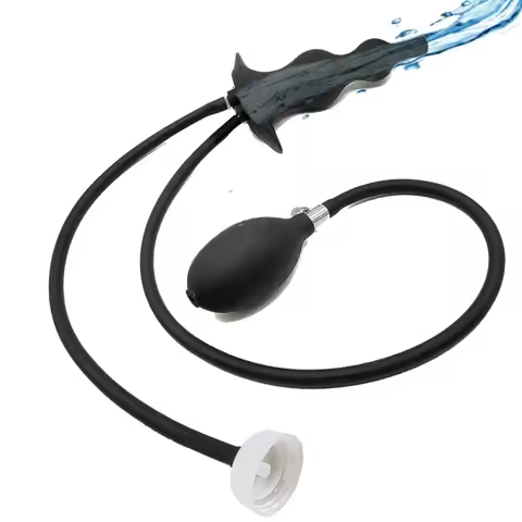 Silicone Inflatable Enema Anal Plug with Hand Pump, Expandable Butt Plug Douche Nozzle for Deep Clea