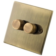 British Standard Switch 2 GANG 1 WAY LED DIMMER SWITCH ANTIQUE BRASS