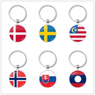 Malaysia, Laos, Denmark, Norway, Sweden, Slovakia National Flag Keychain 25mm Glass Cabochon Key Rin
