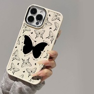 Casing for iPhone 11Promax x xs max 11 12 12promax 14promax 8plus 7plus 13 15 15promax 14 13Promax Black Butterfly Pattern Creative Personalized Metal Photo Frame Soft Case