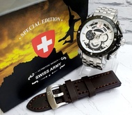 Jam Tangan Swiss Army Pria Original Strap Stainless Steel Tanggal Aktif Free Box Tali Cadangan dan G