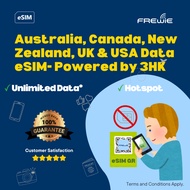 Australia, Canada, New Zealand, UK & USA eSIM 10GB-20GB for 30 Days Data Roaming | QR Code via Email