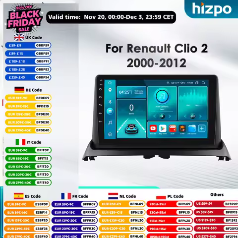 Hizpo 2Din 360Camera Car Intelligent Systems Android 13 Car Radio for Renault Clio 2 2000 - 2012 MMu