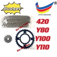 [420 BUDGET] Y80 Y100 420 Sprocket Set & Chain 3 In 1 Hot Deal Heavy Duty Sprocket & Energy Motorcyc