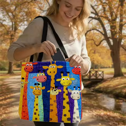 Women's Giraffe Print Tote Bag for Shopping Pouch Cute Giraffe with Hot Transfer Durable Handbag Sho
