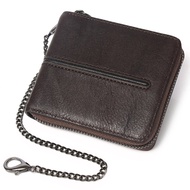 7svf Men's Chain Wallet Zipper Leather Wallet Men's Credit Card Holder Coin Wallet Rfid Blocked Cowhide Wallet Men'sMen Wallets