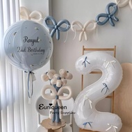 INS Blue Bow Garland banner White Number Balloon DIY Flower Balloon For Kids 1 2 3 4 5 6 7 8 Year Ol