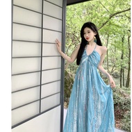 Váy Đi Biển Bohemian Mùa Hè Mới Váy Dài Không Tay Cổ Chữ V Váy Dài Thường Ngày Cho Nữ Váy Đi Chơi
