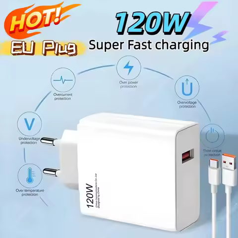 120W EU Plug Ultra Fast Charger 67W 55W 33W Rapid Charging Adapter QC 5.0 6A Type C Cable For iPhone