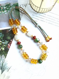 (金珀好運多寶轉運)月光石 白水晶 綠祖母晶 南紅珠串項鍊 可調節