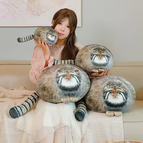 Simulation Pallas Cat Stuffed Plush Pillow Fluffy Wildlife Decompression Cushion Photography Prop Ho