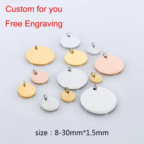 20pcs Custom Stainless Steel Charm Accessories Round Disc Laser Engravable Diy Charms For Jewelry Ma