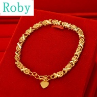 [Totoong Gold] COD 100% Original 18k Saudi Gold Pawnable Woman Clover Four-leaf Clover Heart-shaped Bracelet Pure Gold Bracelet