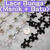 Chemical Flower Lace With Rhinestone / Lace Bunga Bermanik