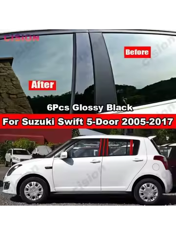 Glossy Black Carbon Fiber Car Window Door Column BC Pillar Post Cover For Suzuki Swift 5-Door 2005-2