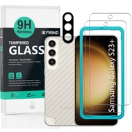 IBYWIND Tempered Glass Screen Protector For Samsung Galaxy S23+ 5G(2Pcs),1 Camera Lens Protector,1 Backing Carbon Fiber Film,Easy Install