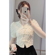 New V-Neck Short Sleeve Shirt with Buttons - Slim Fit Casual Top for Girls
