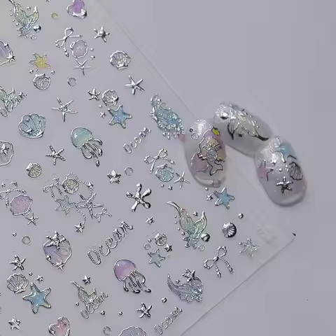 5D Jelly Glitter Powder Nail Stickers Fresh Ocean World Sea Star Nail 3D Decorations Stickers Self a