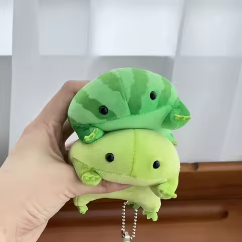Kawaii Cartoon Anime Green Frog Plush Keychain Decompress Animals Fluffy Frog Figurine Soft Frog Plu