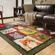 Cat Living Room Carpet Retro Dopamine Cartoon Living Room Carpet Bedroom Floor Mat
