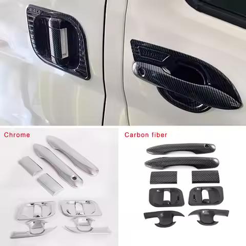 Abs Carbon Fiber Chrome Door Handle Molding Trim Cover For Toyota HIACE 2019-2025 H300 Series