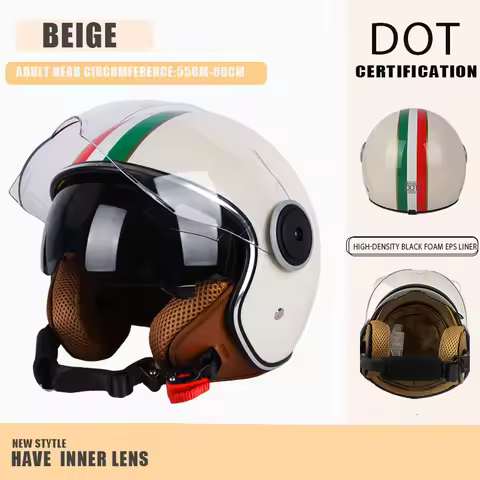 DOT Certified Vintage Open Helmet Motorcycle Open Face Helmet Retro 3/4 Helmet Cruise Casco Casque M