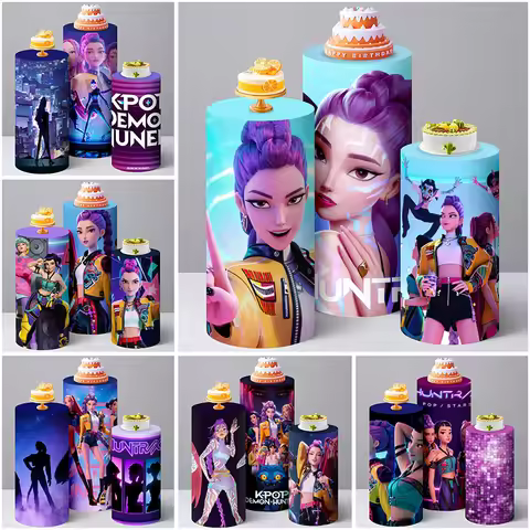 K-POP Demon Hunter Cylinder Covers Backdrop Kids Girl Party Decoration BabyShower Cake Stand Plinths