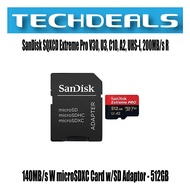 SanDisk SQXCD Extreme Pro V30, U3, C10, A2, UHS-I, 200MB/s R, 140MB/s W microSDXC Card w/SD Adaptor - 512GB