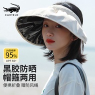 卡帝乐鳄鱼（CARTELO）黑胶防晒帽女遮阳帽空顶太阳帽子夏季防紫外线贝壳帽沙滩帽 米色