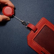 天然牛皮革橫直式兩用證件套+夾式鋼絲線伸縮扣_紅色系列