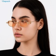 EPOCH Rhinestone Sunglasses, Bling Y2k Oval Women Eyewear, Simple Small Metal Frame Steampunk Anti-B