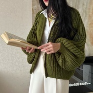 粗針織毛衣 綠色毛衣 女款手織毛衣