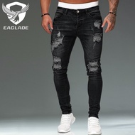 EAGLADE Ripped Skinny Slim Fit Jeans for Men 881 in Black Stretchable C03