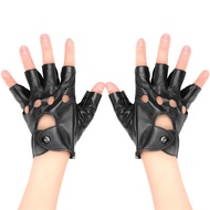 Yolev Black Leather Punk Gloves Half Finger PU Gloves Biker Punk Gloves Performance Gloves Dance Glo