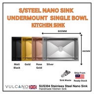 VULCANO VN6046 600mm Rectangular Nano Handmade Undermount Kitchen Sink Single Bowl Sinki Dapur Silve