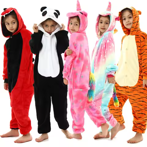 MINISO kids panda pajamas children dinosaur pijama girls unicorn kigurumi onesies boys stitch jumpsu
