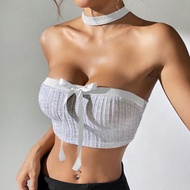 สตรี Bowknot Ribbed Simple Summer Tube Top เสื้อเกาะอก