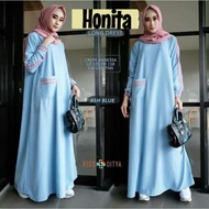 Baju Dress Muslim Wanita HONITA LONG DRESS Warna Biru Langit Muda ASH