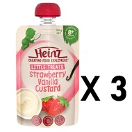 3 pcs *Heinz Little Treats Strawberry & Vanilla Custard Baby Food Pouch 120g 8m+