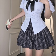 College Style Hot Girl Thai School Uniform Bow Short-sleeved Shirt Womens Summer Slimming Waist Shir