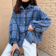 🔥Shocking Sale🔥Womens Summer Bat Sleeve Shirt Medium Length Loose Korean Oversized Plaid Shirt T09