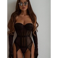 黑色抹胸内衣套装性感蕾丝内衣连体文胸Hot Erotic Lingerie set