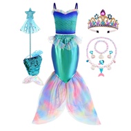 2024 ใหม่ 2 ชิ้นชุดนางเงือกด้านบนและกระโปรงหางสาวปิดไหล่ชุดเจ้าหญิง Ariel บทบาทเล่นเด็กฮาโลวีนเครื่อ