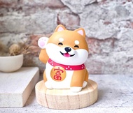 狗來富 招財柴犬名片架 深色 手工雕刻療癒擺飾小木雕擺飾