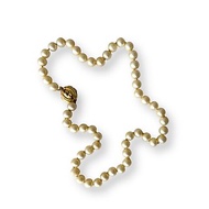 Crown Trifari faux pearl necklace floral art deco clasp signed 1950 gift idea
