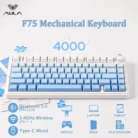 New AULA F75 Mechanical Keyboard 2.4G Wireless/Bluetooth/Wired RGB 75% Layout OEM Profile Gasket Cus