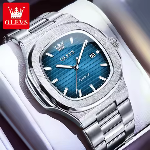 OLEVS 3696 Mens Watch Simple Original Square Quartz Watch Waterproof Luminous Watches For Man Date W